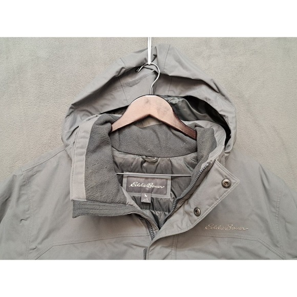 Eddie Bauer Weatheredge Jacket Down Parka Womens Size XL EB650 Gray Hooded Coat - Picture 2 of 12